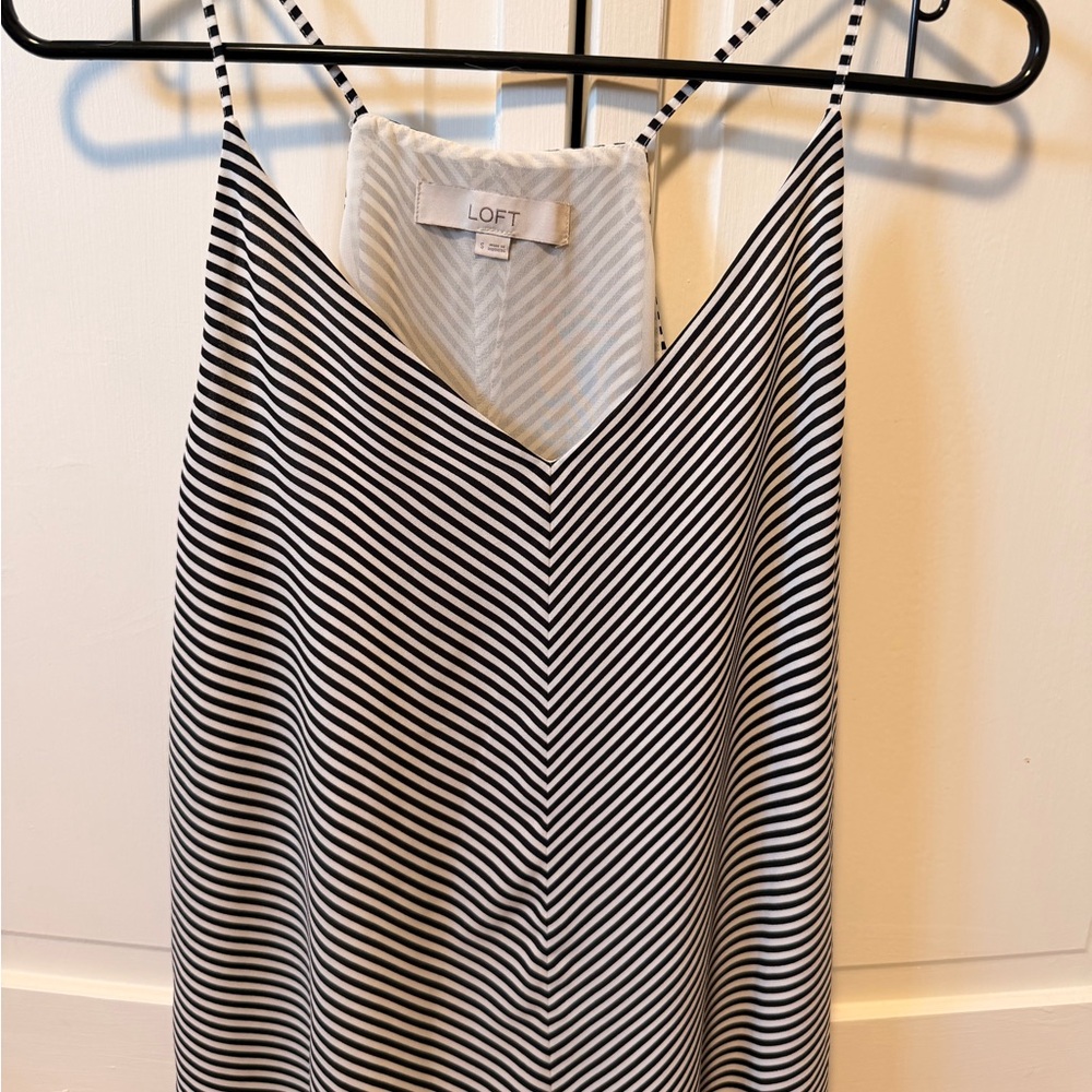 LOFT Monochrome Striped V-Neck Top